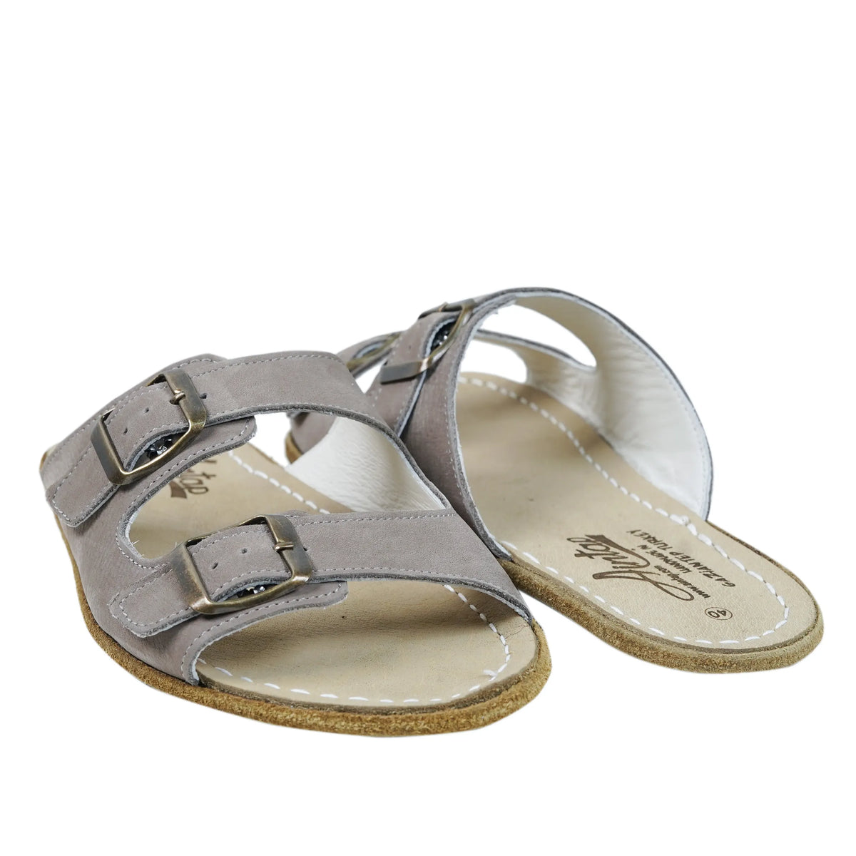 Nubuck Barefoot Double Strap Sandal Shoes – Classic Sole — Leather Sole – Smoked
