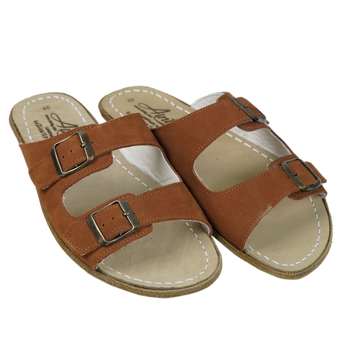 Nubuck Barefoot Double Strap Sandals Shoes – Classic Sole — Leather Sole – Tan