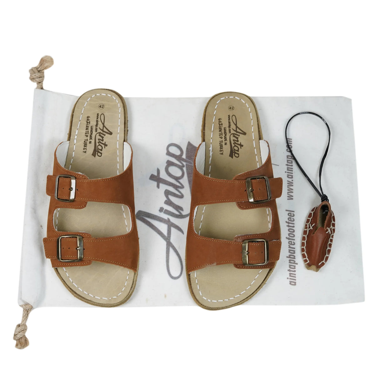 Nubuck Barefoot Double Strap Sandals Shoes — Leather Sole – Tan