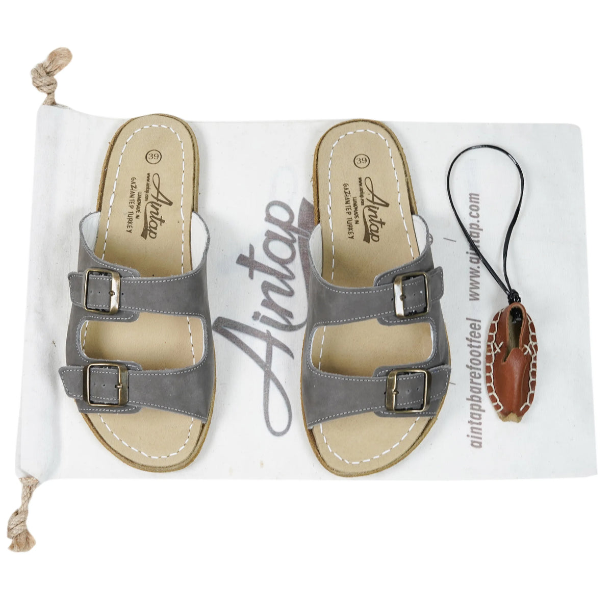 Nubuck Barefoot Double Strap Sandals Shoes – Classic Sole — Leather Sole – Gray