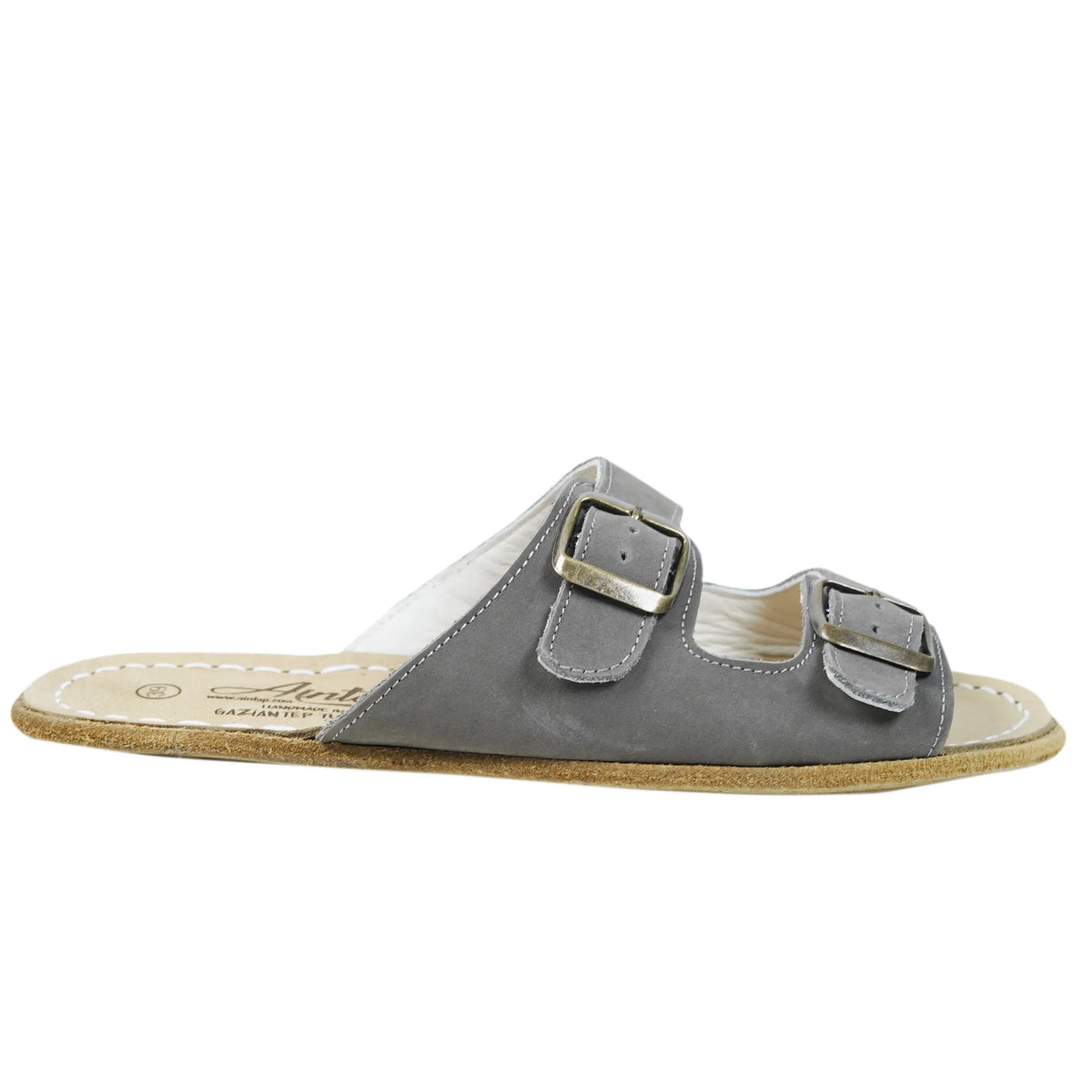 Nubuck Barefoot Double Strap Sandal Shoes – Classic Sole — Leather Sole – Gray