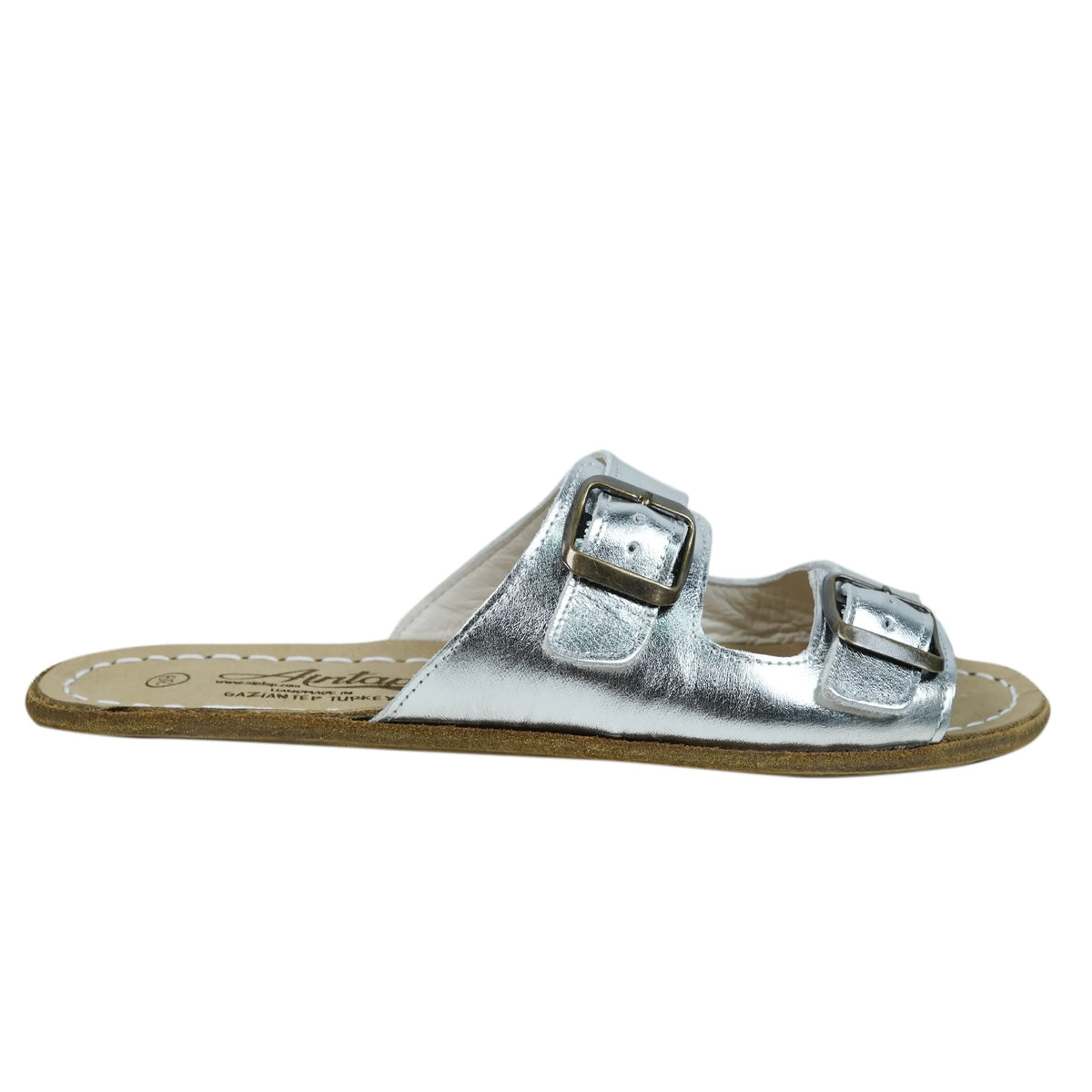 Bright Barefoot Double Strap Sandals Shoes – Classic Sole — Leather Sole – Silver