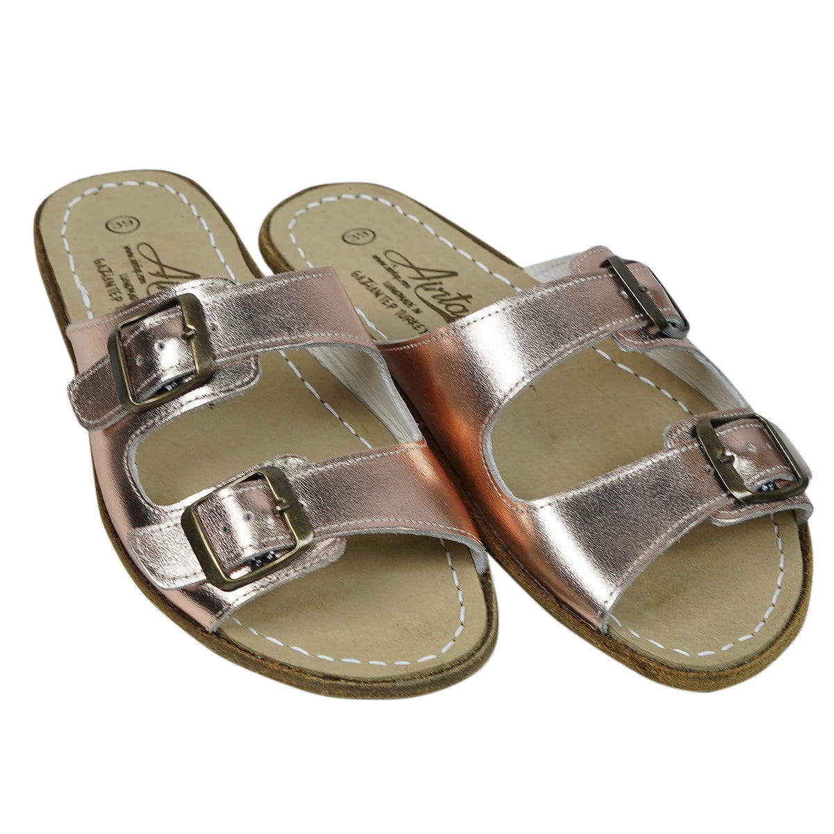 Bright Barefoot Double Strap Sandals Shoes – Classic Sole — Leather Sole – Rose Gold