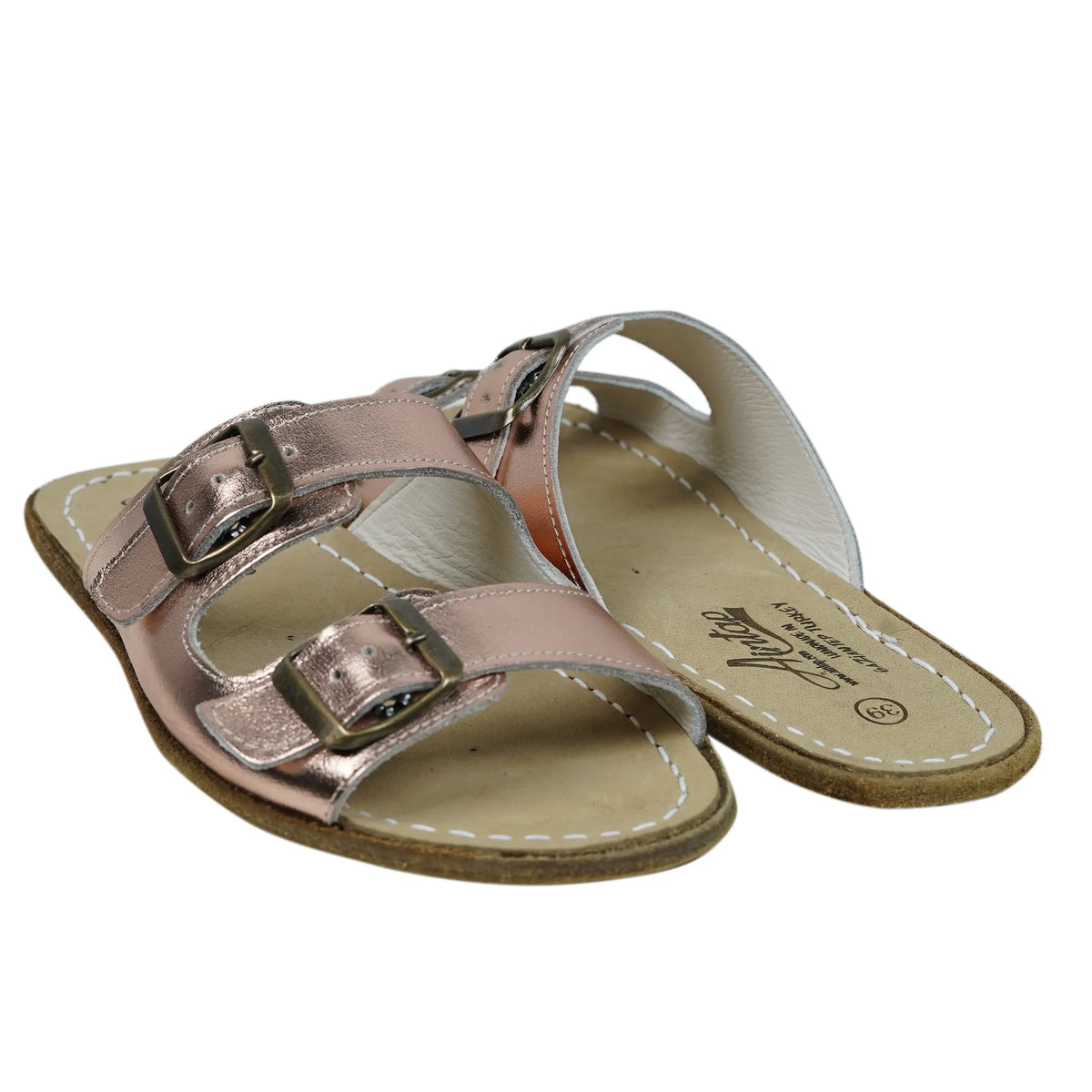 Bright Barefoot Double Strap Sandals Shoes – Classic Sole — Leather Sole – Rose Gold
