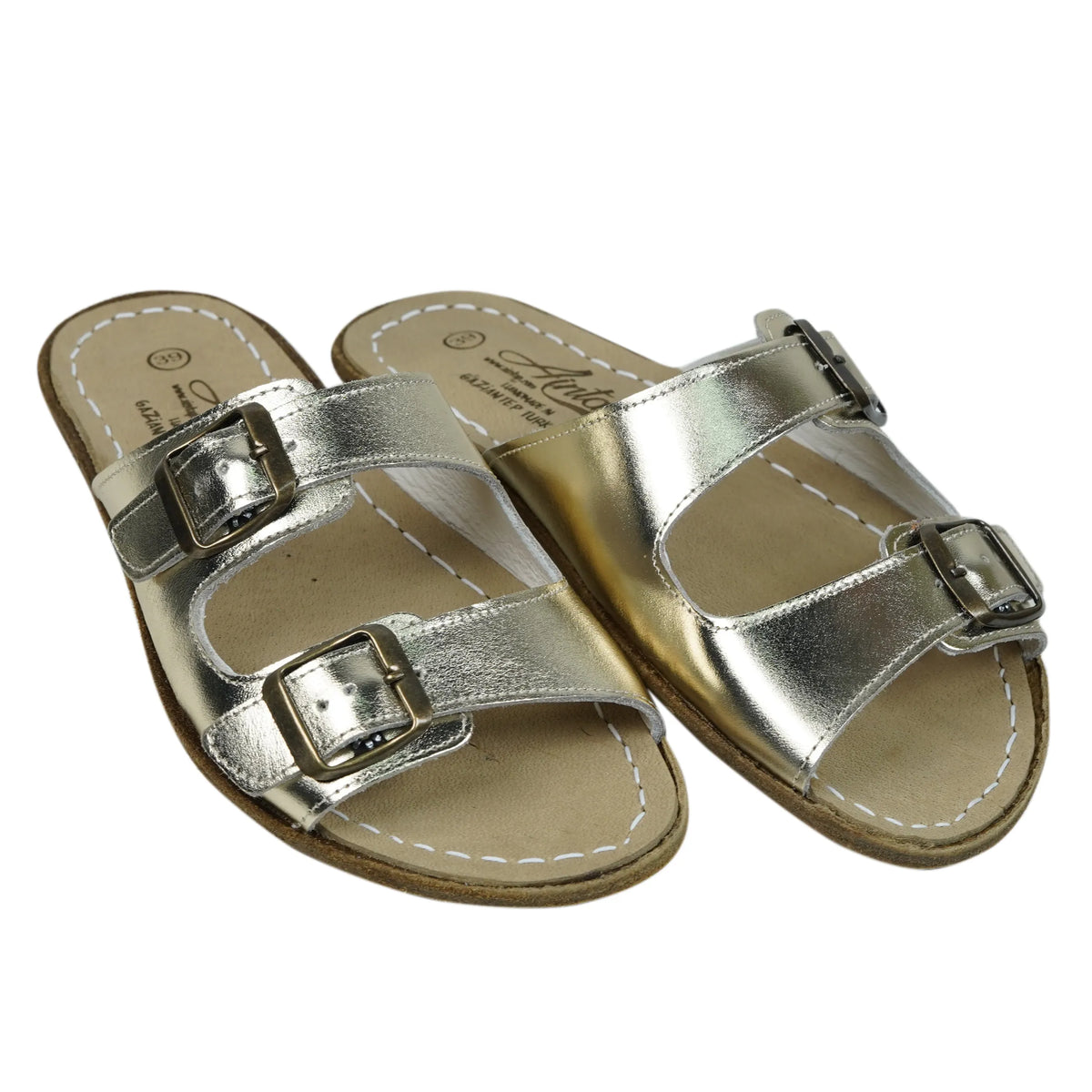 Bright Barefoot Double Strap Sandals Shoes – Classic Sole — Leather Sole – Gold