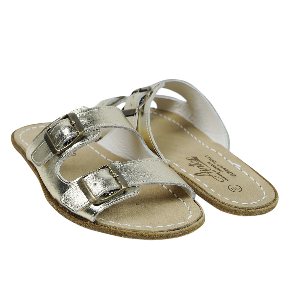 Bright Barefoot Double Strap Sandals Shoes – Classic Sole — Leather Sole – Gold