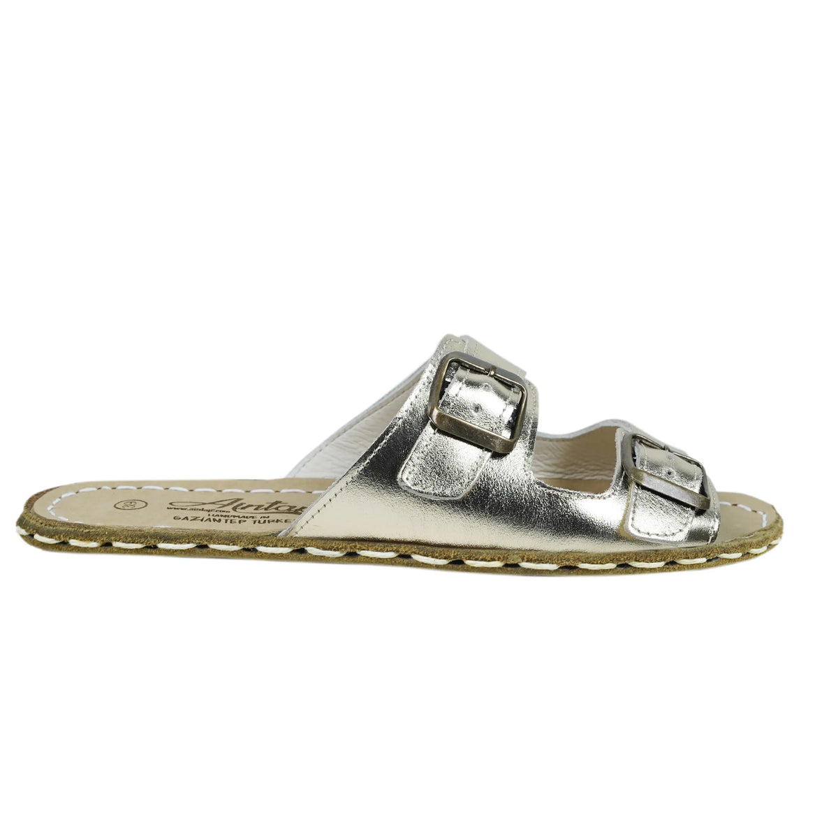 Bright Barefoot Double Strap Sandals Shoes— Leather Sole – Gold