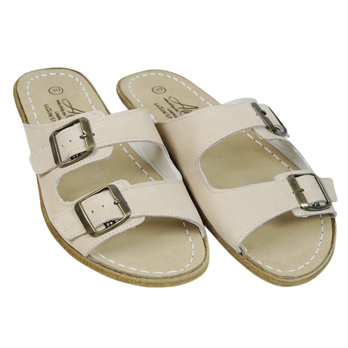 Nubuck Barefoot Double Strap Sandals Shoes – Classic Sole — Leather Sole – Cream