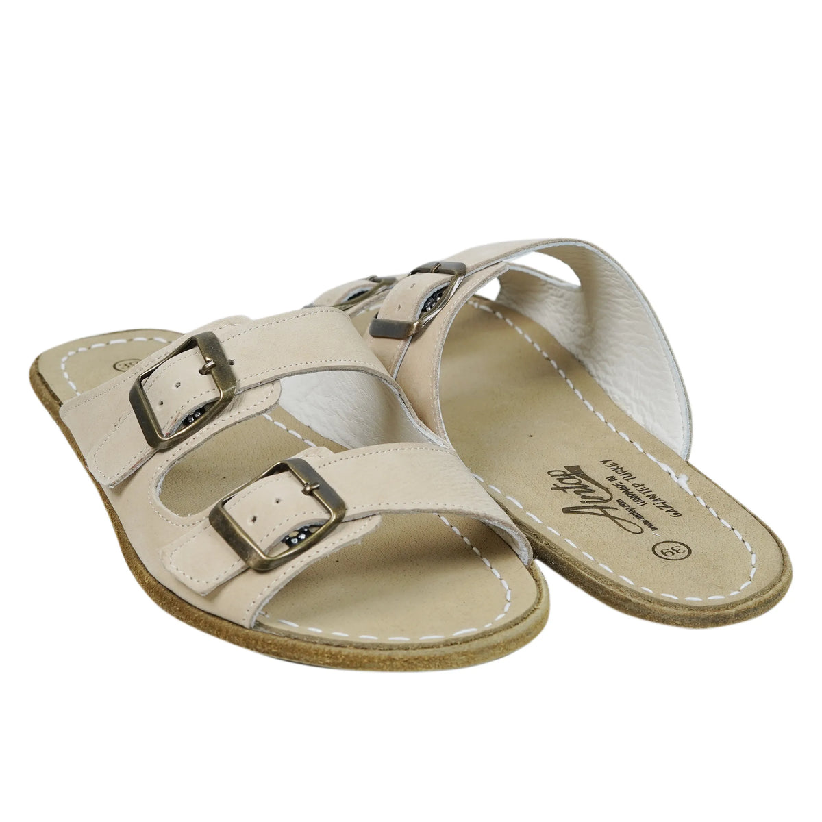 Nubuck Barefoot Double Strap Sandals Shoes – Classic Sole — Leather Sole – Cream