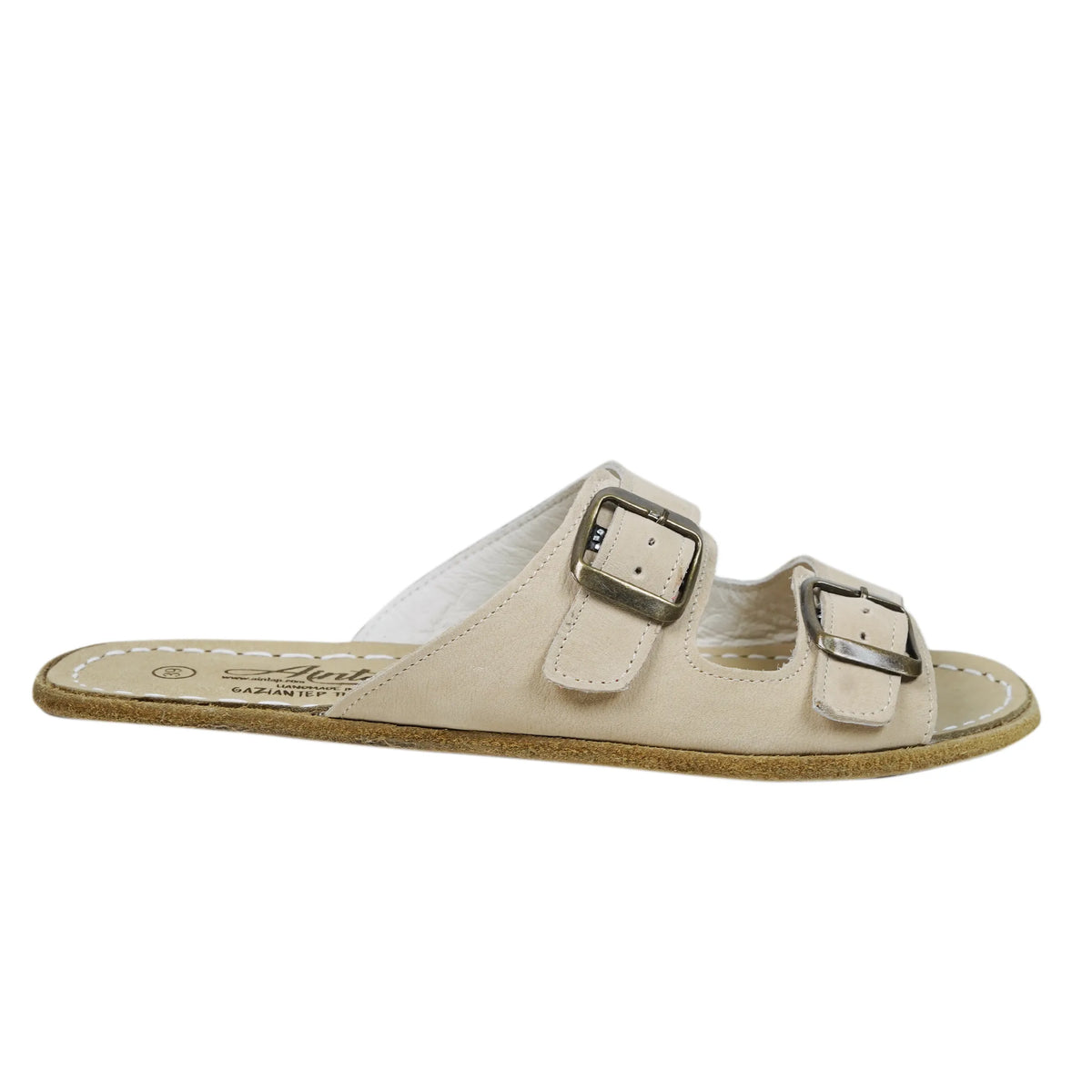 Nubuck Barefoot Double Strap Sandals Shoes – Classic Sole — Leather Sole – Cream