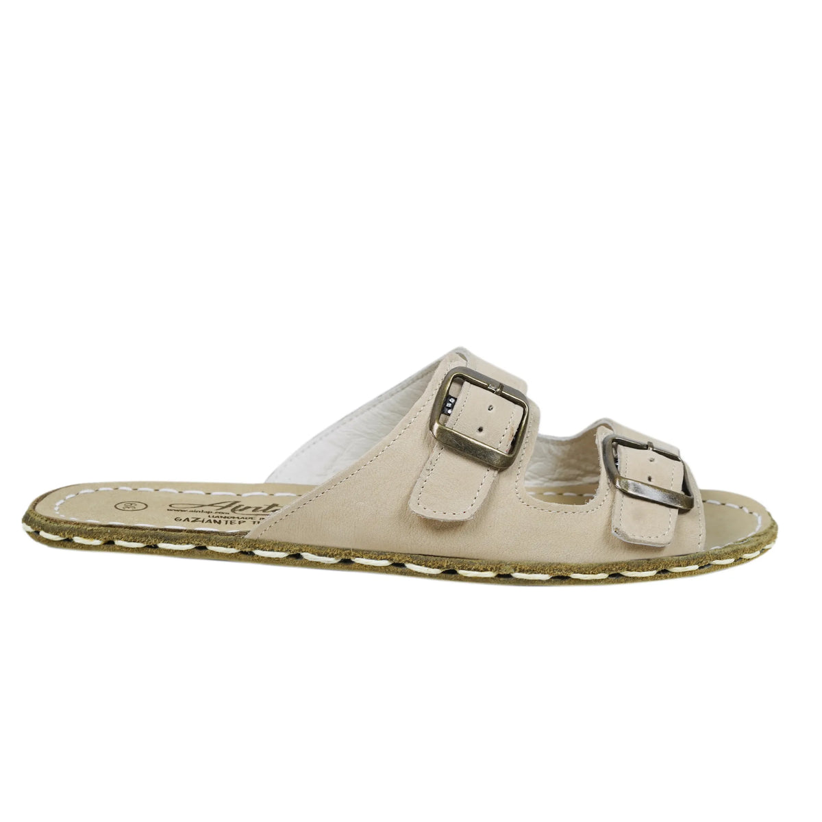 Nubuck Barefoot Double Strap Sandals Shoes — Leather Sole – Cream
