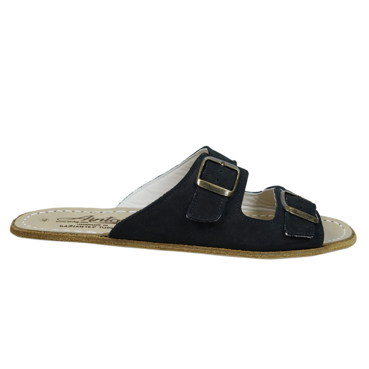 Nubuck Barefoot Double Strap Sandal Shoes – Classic Sole — Leather Sole – Black