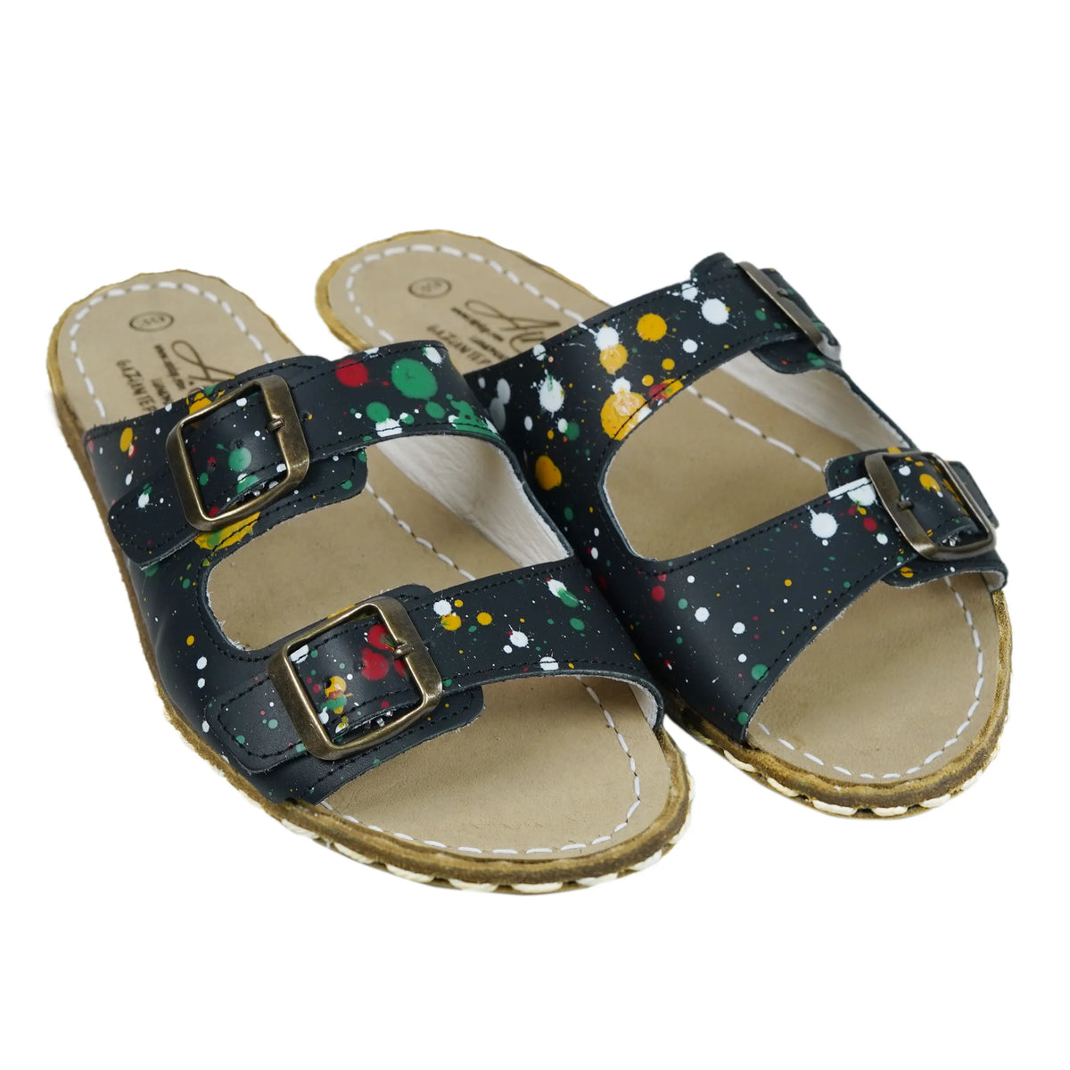 Splanter Barefoot Double Strap Sandals Shoes — Leather Sole – Black