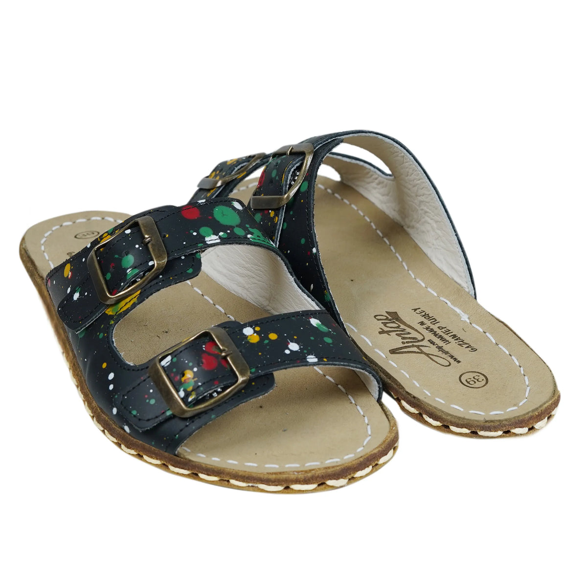 Splanter Barefoot Double Strap Sandals Shoes — Leather Sole – Black