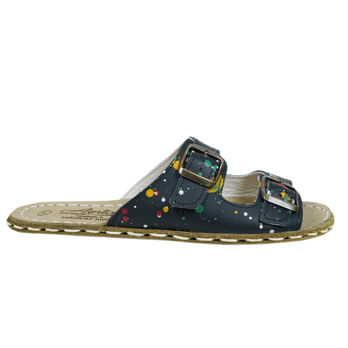 Splanter Barefoot Double Strap Sandals Shoes — Leather Sole – Black