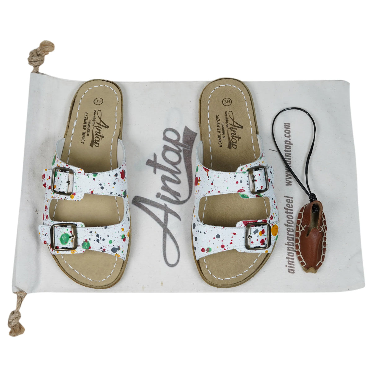 Splanter Barefoot Double Strap Sandals Shoes — Leather Sole – White