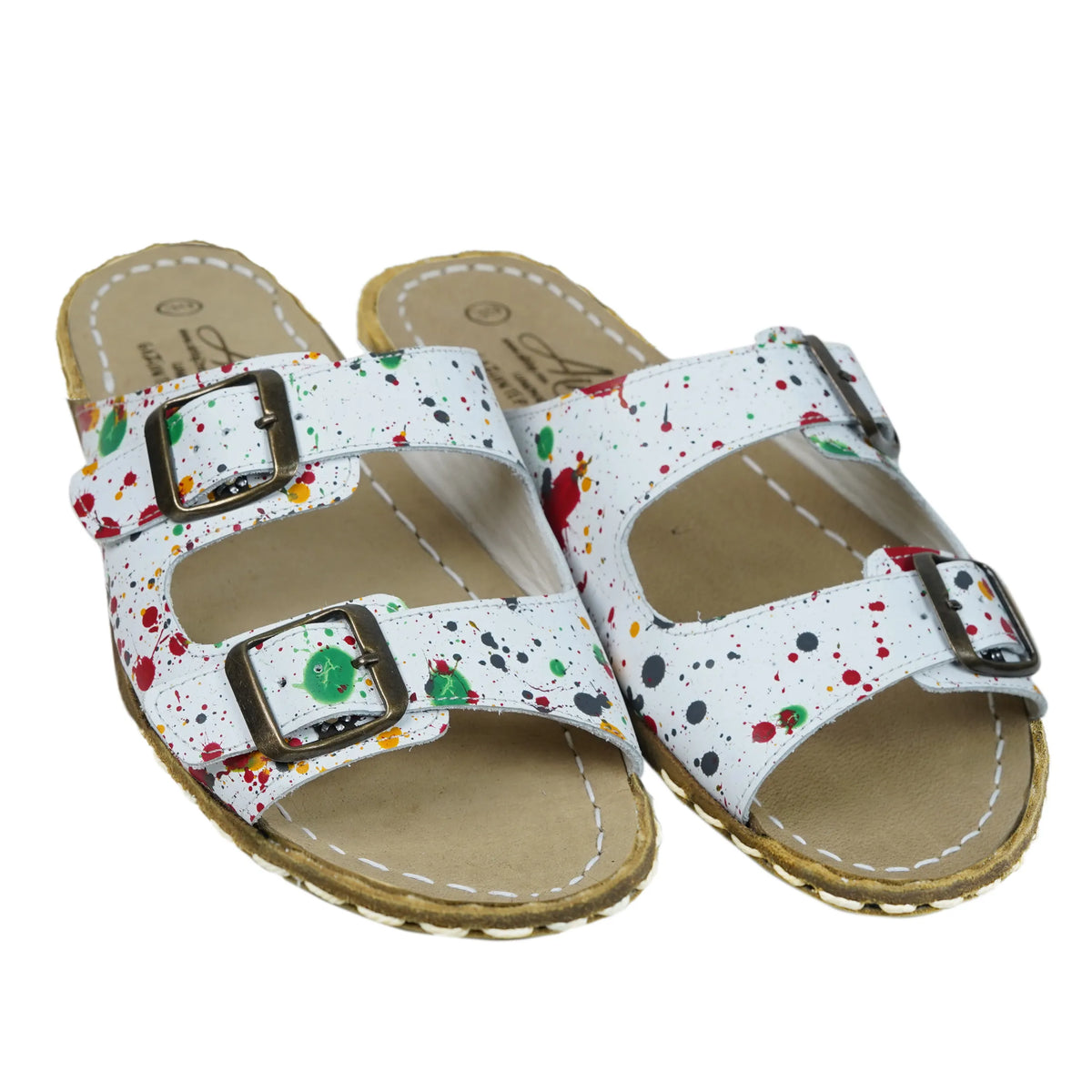 Splanter Barefoot Double Strap Sandals Shoes — Leather Sole – White
