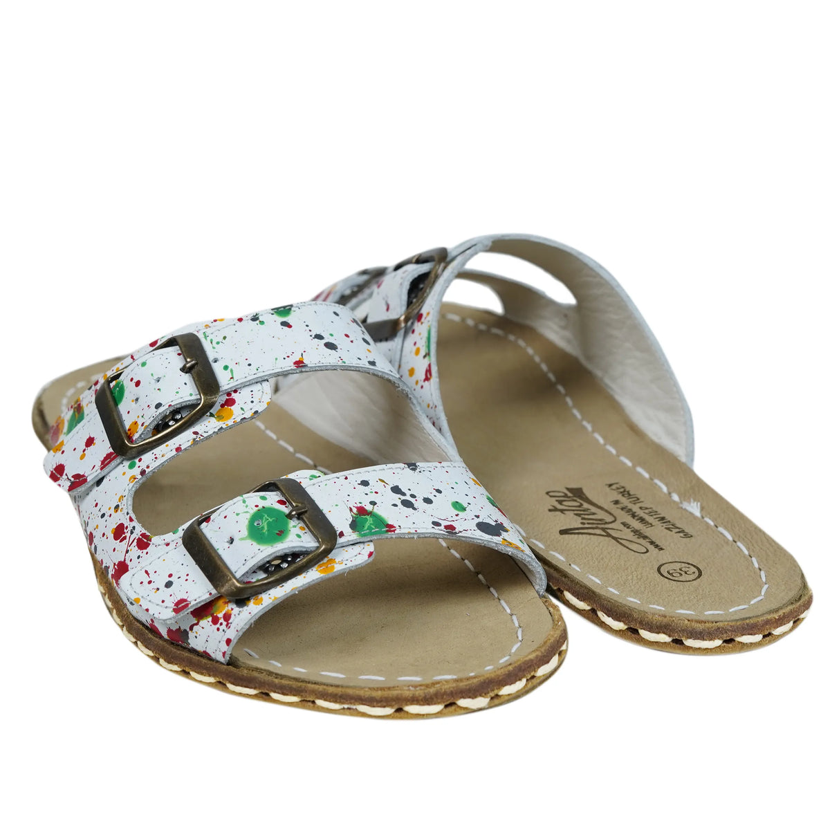 Splanter Barefoot Double Strap Sandals Shoes — Leather Sole – White