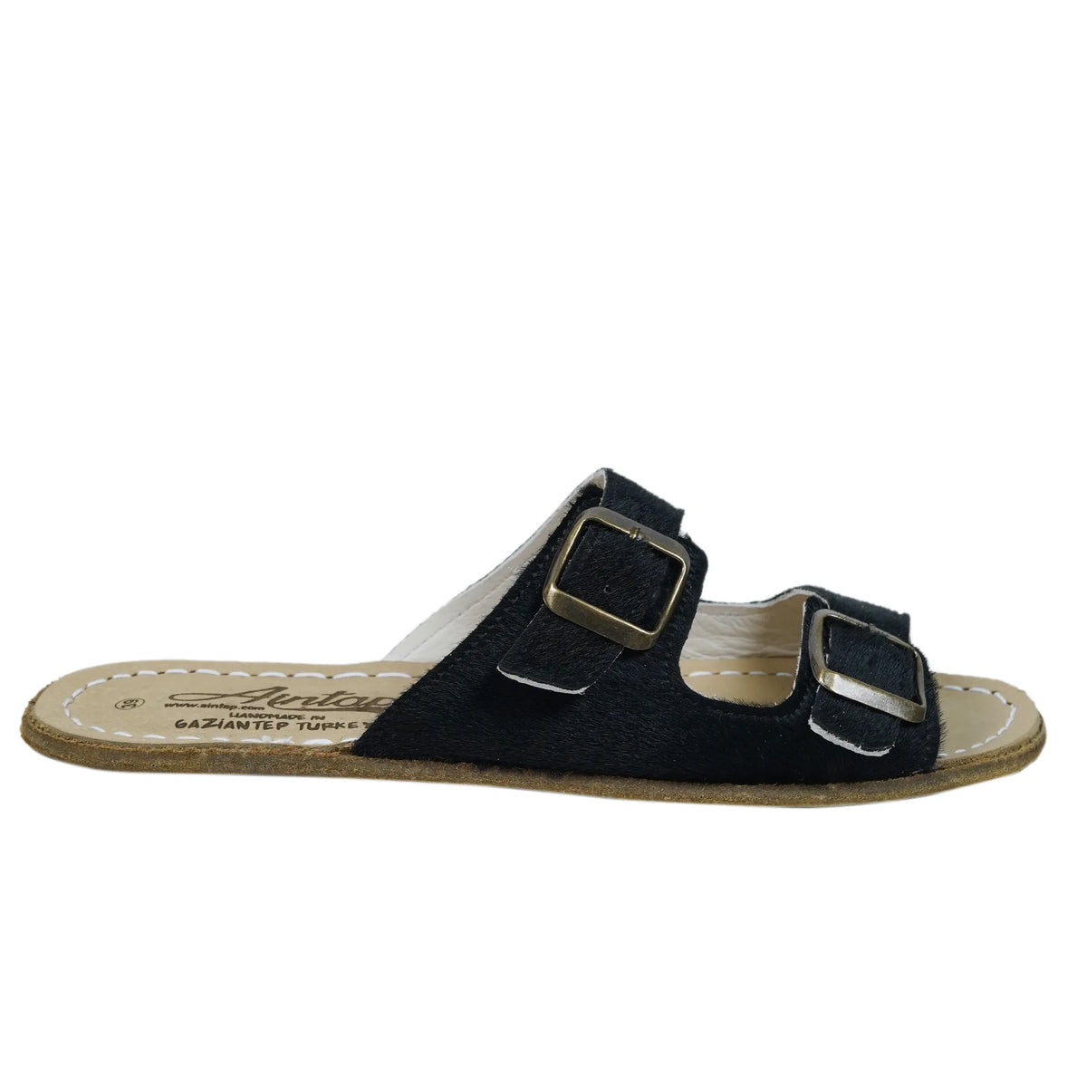 Hair Barefoot Double Strap Sandals Shoes - Classic Sole - Leather Sole – Black