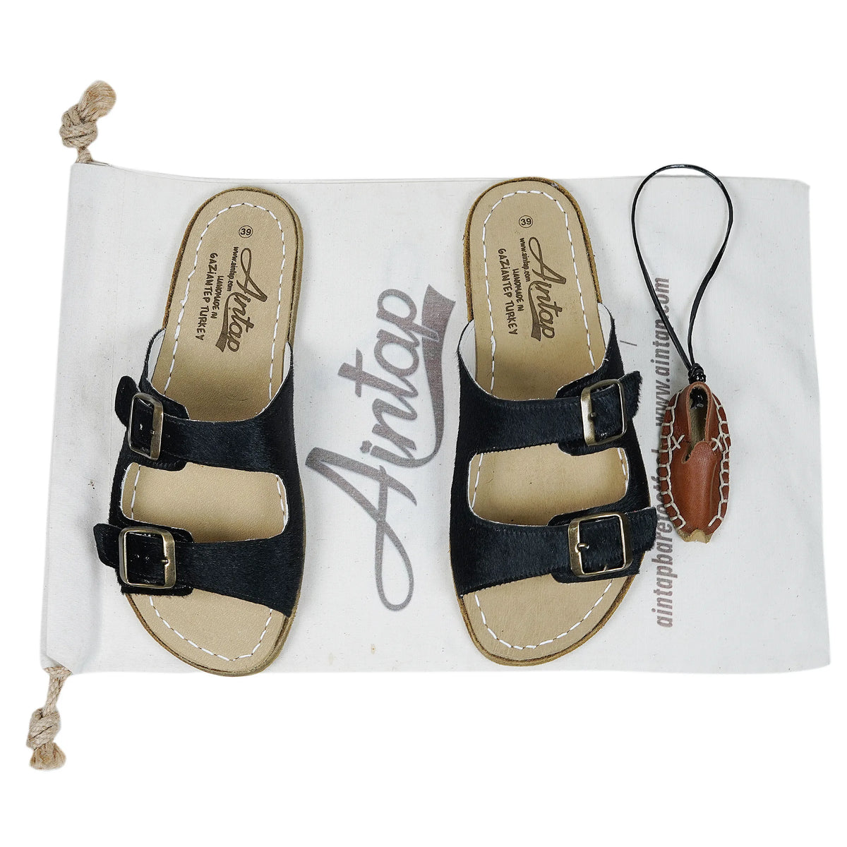 Hair Barefoot Double Strap Sandals Shoes – Leather Sole – Black