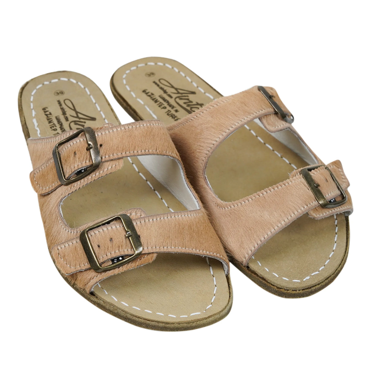 Hair Barefoot Double Strap Sandals Shoes – Classic Sole — Leather Sole – Beige Undyed