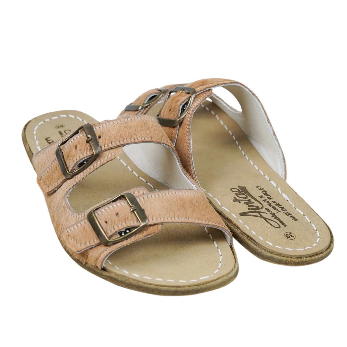 Hair Barefoot Double Strap Sandals Shoes – Classic Sole — Leather Sole – Beige Undyed