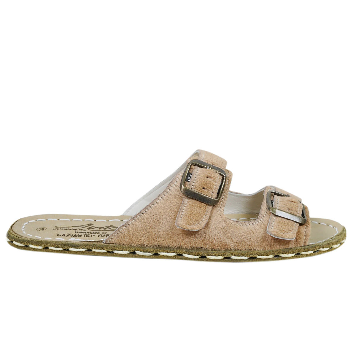 Hair Barefoot Double Strap Sandals Shoes – Leather Sole – Beige Undyed