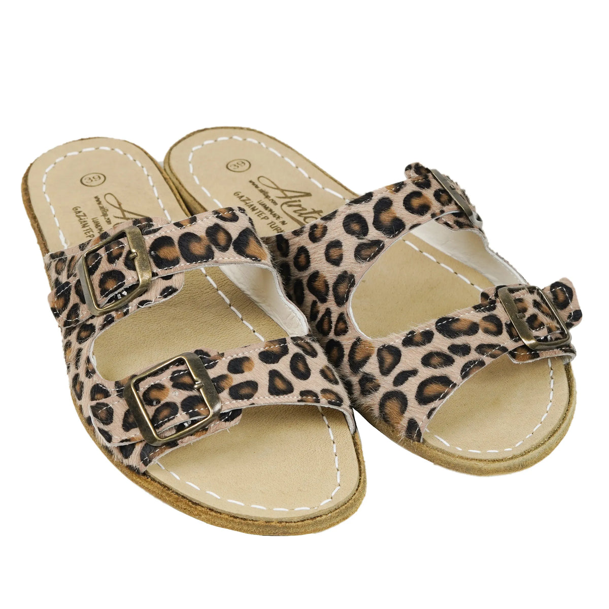 Hair Barefoot Double Strap Sandals Shoes – Classic Sole — Leather Sole – Leopard