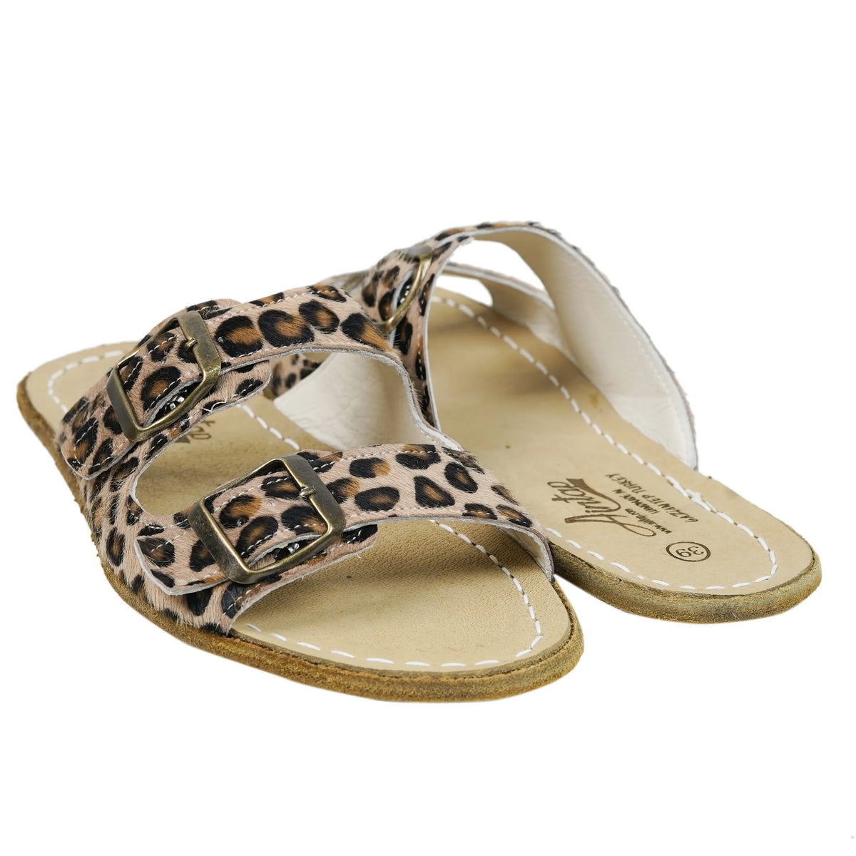 Hair Barefoot Double Strap Sandals Shoes – Classic Sole — Leather Sole – Leopard