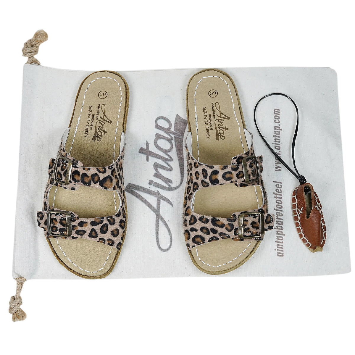 Hair Barefoot Double Strap Sandals Shoes — Leather Sole – Leopard
