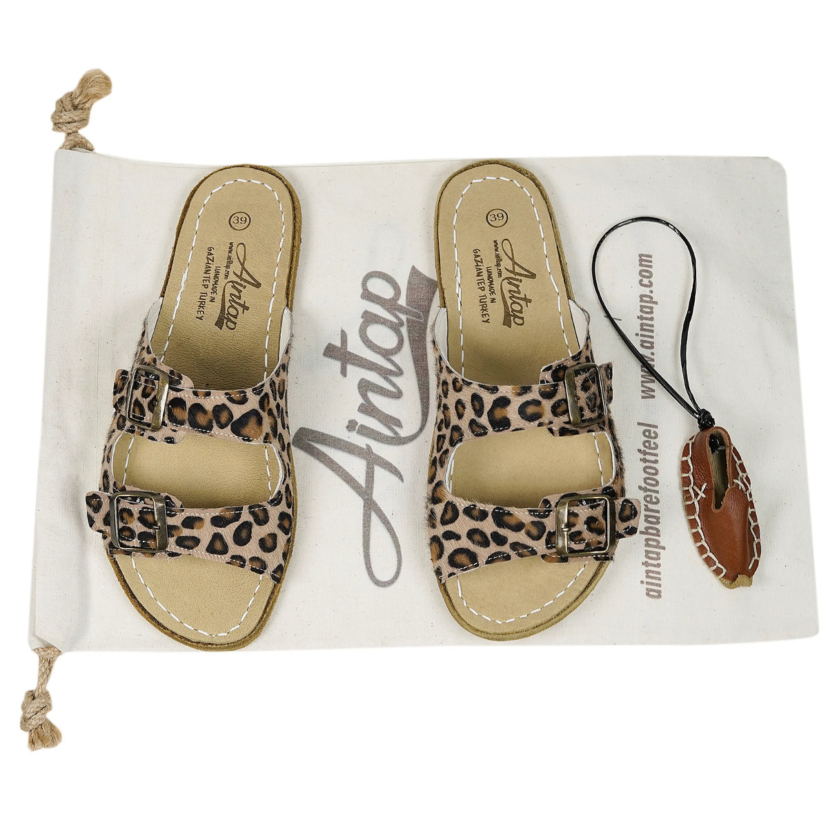 Hair Barefoot Double Strap Sandals Shoes – Classic Sole — Leather Sole – Leopard