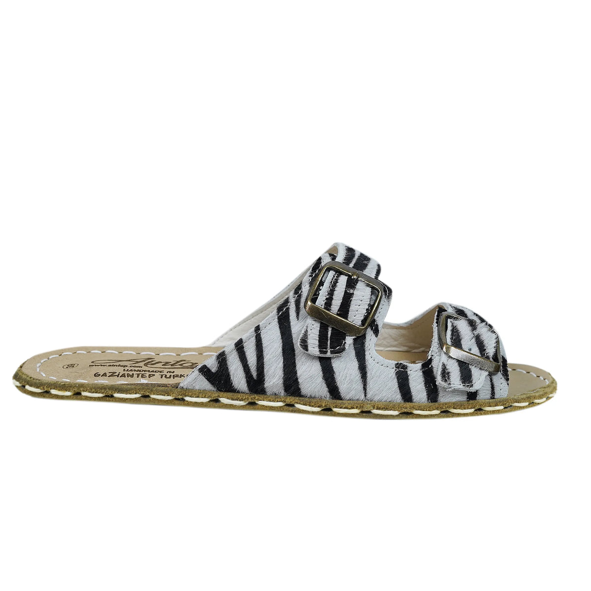 Hair Barefoot Double Strap Sandals Shoes – Leather Sole – Zebra