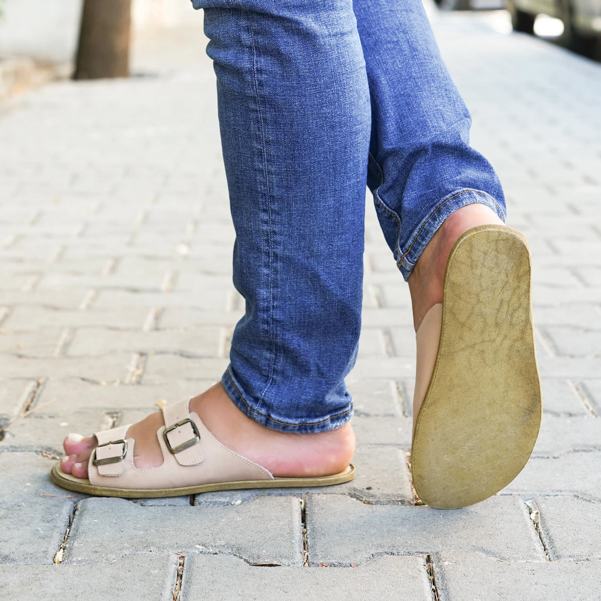 Crazy Barefoot Double Strap Sandals Shoes – Classic Sole — Leather Sole – Undyed Crust