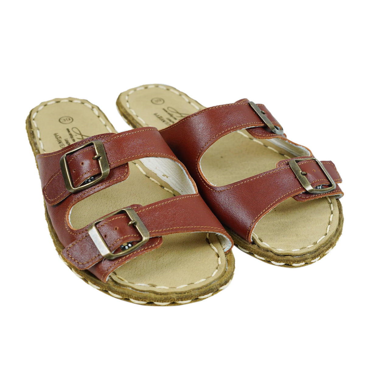 Smooth Barefoot Double Strap Sandals Shoes — Leather Sole – Brown