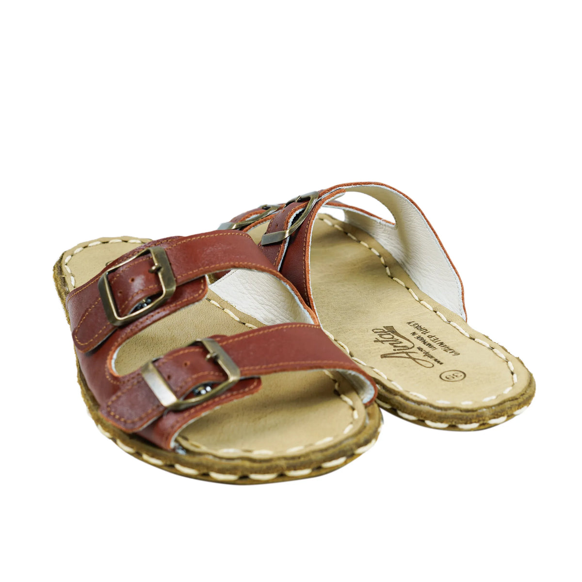 Smooth Barefoot Double Strap Sandals Shoes — Leather Sole – Brown