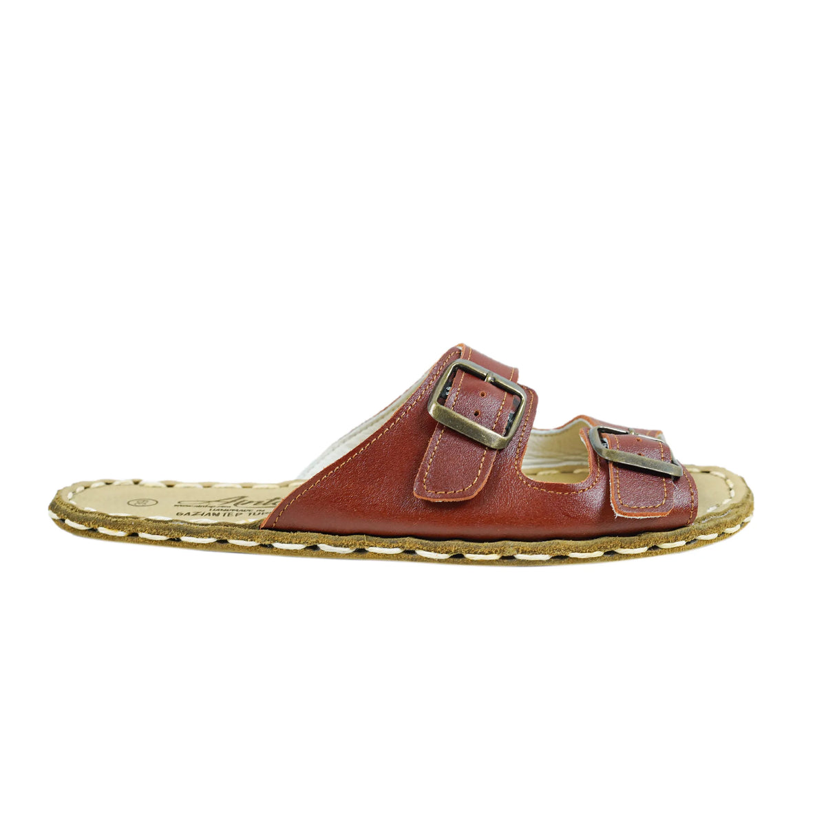 Smooth Barefoot Double Strap Sandals Shoes — Leather Sole – Brown
