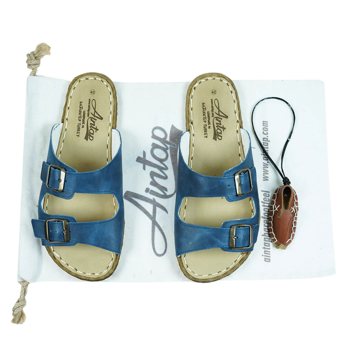 Crazy Barefoot Double Strap Sandals Shoes — Leather Sole – Navy Blue