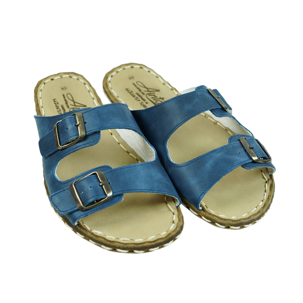 Crazy Barefoot Double Strap Sandals Shoes — Leather Sole – Navy Blue