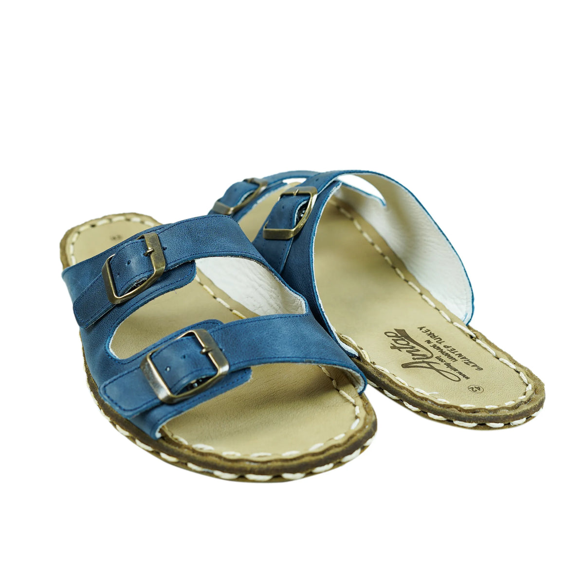 Crazy Barefoot Double Strap Sandals Shoes — Leather Sole – Navy Blue