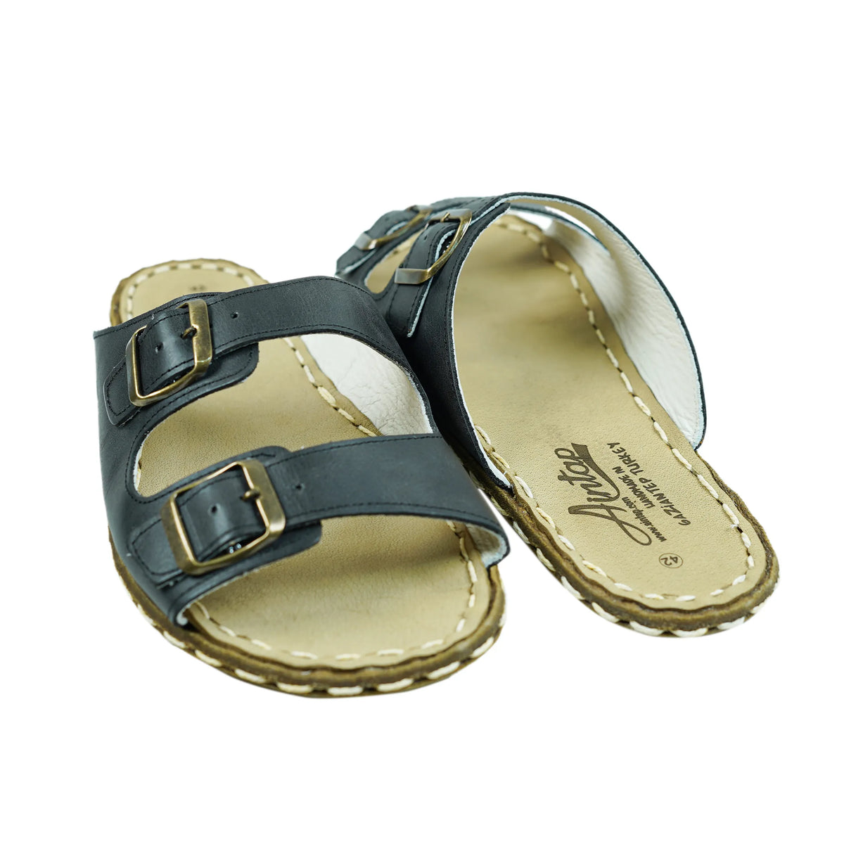 Crazy Barefoot Double Strap Sandals Shoes — Leather Sole – Black