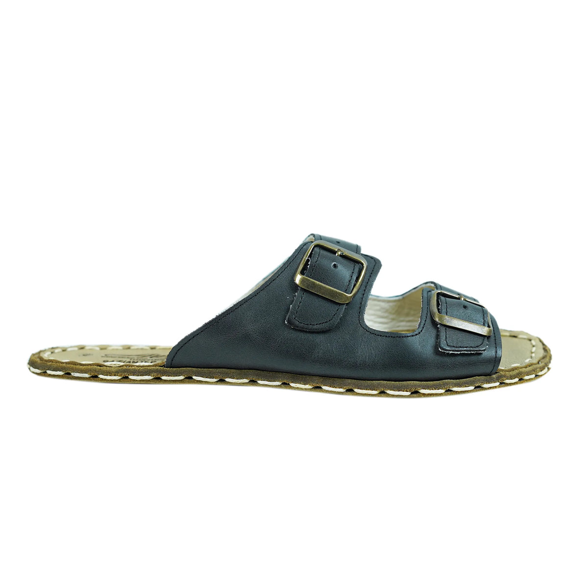 Crazy Barefoot Double Strap Sandals Shoes — Leather Sole – Black