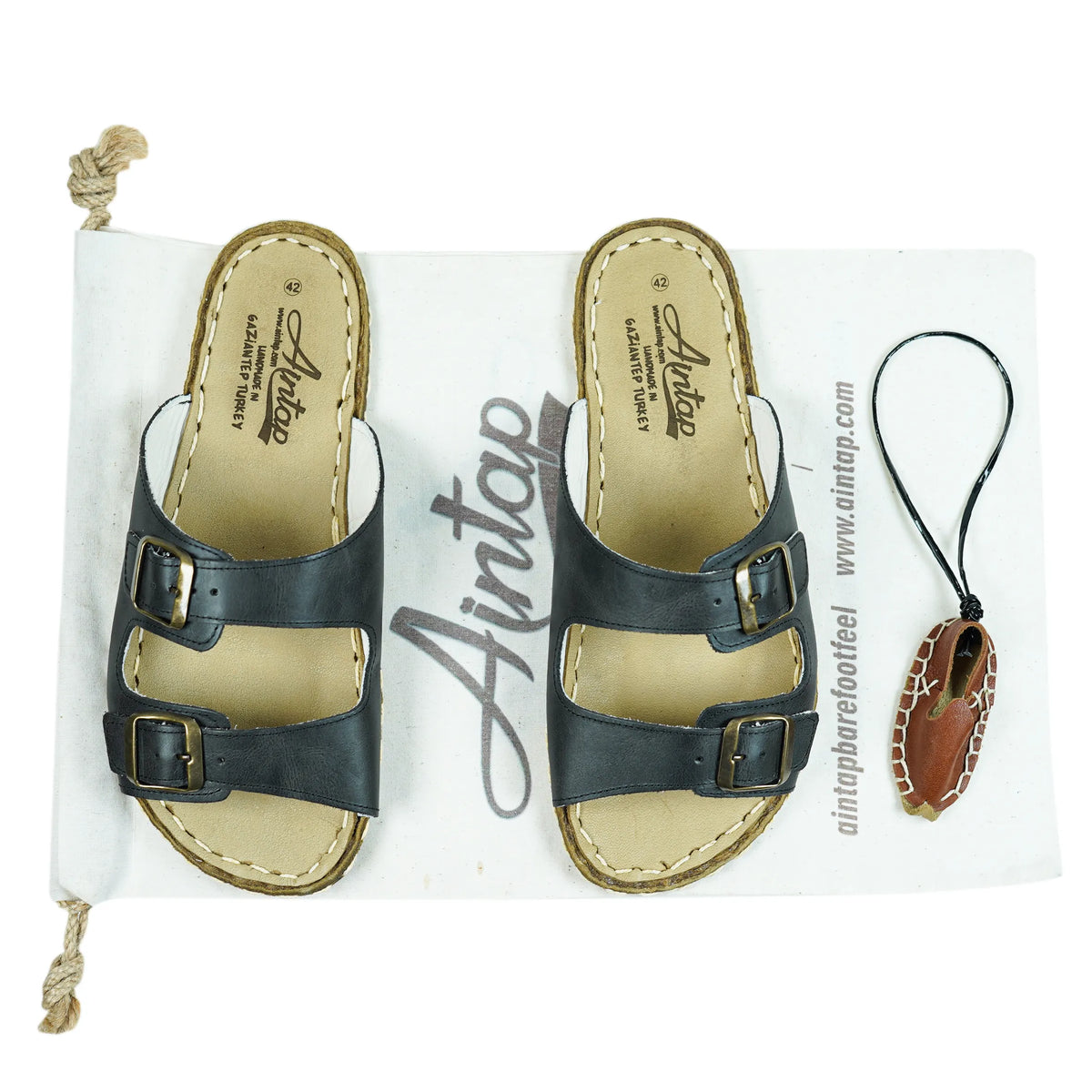 Crazy Barefoot Double Strap Sandals Shoes — Leather Sole – Black