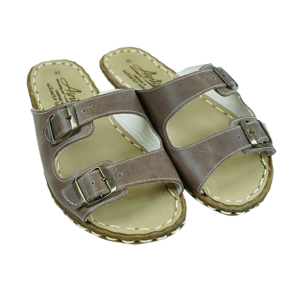 Crazy Barefoot Double Strap Sandals Shoes — Leather Sole – Beige Bizon