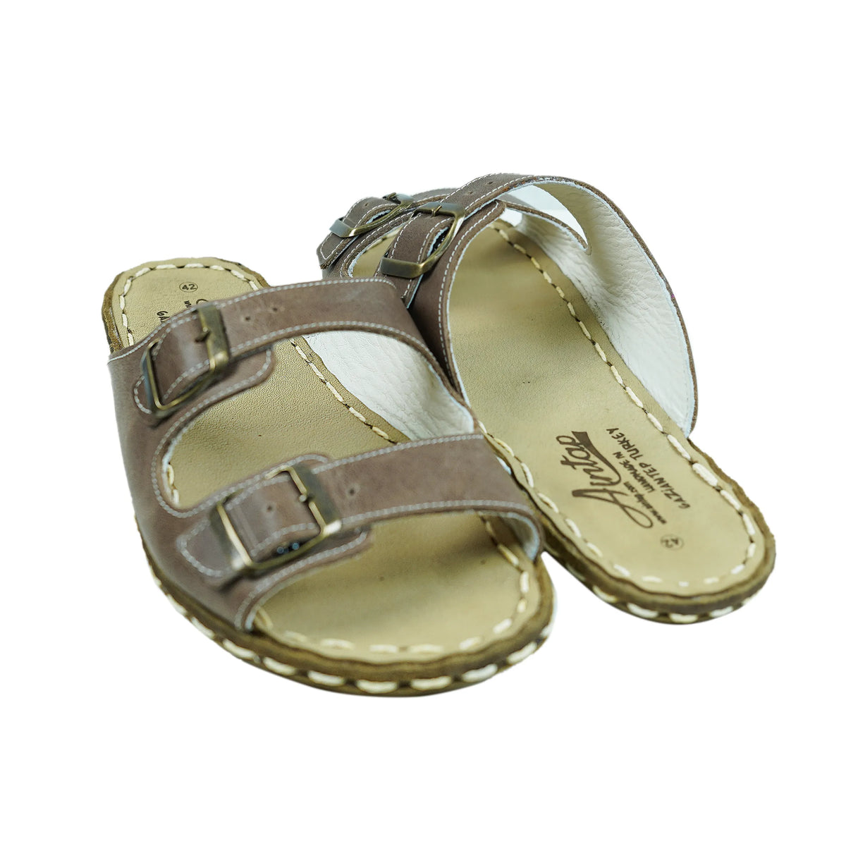 Crazy Barefoot Double Strap Sandals Shoes — Leather Sole – Beige Bizon