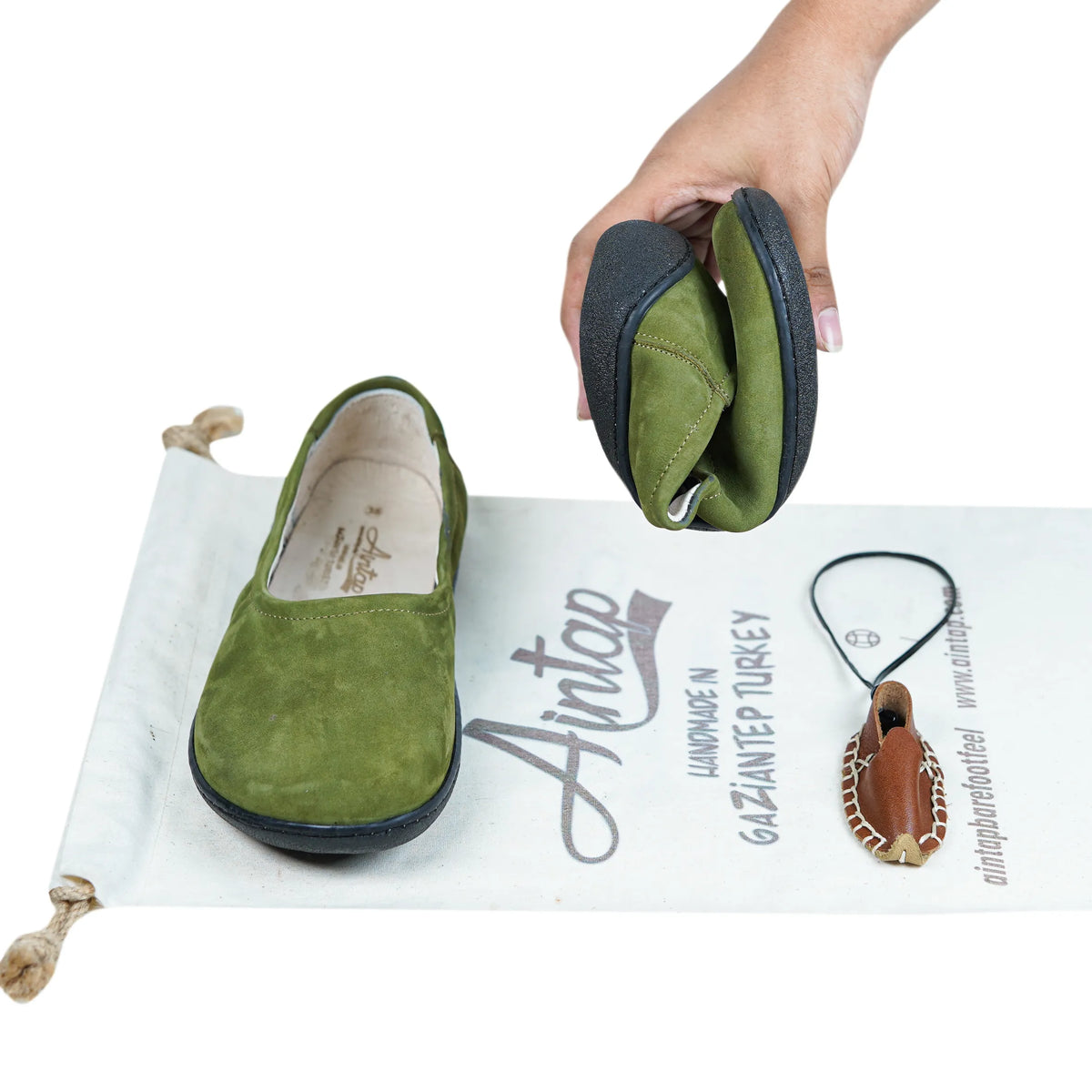 Nubuck Barefoot Ballet Shoes – 6 mm Rubber Sole – Green