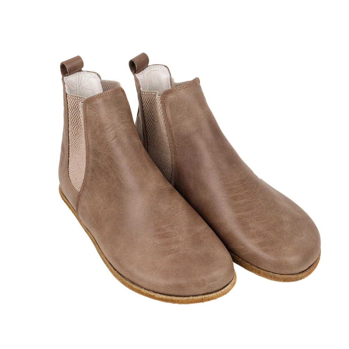 Crazy Barefoot Chelsea Boots Shoes – Classic Sole — Leather Sole – Beige Bizon