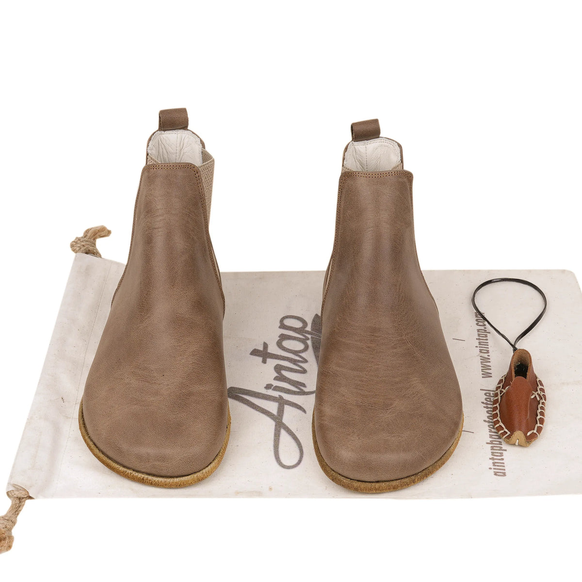 Crazy Barefoot Chelsea Boots Shoes – Classic Sole — Leather Sole – Beige Bizon