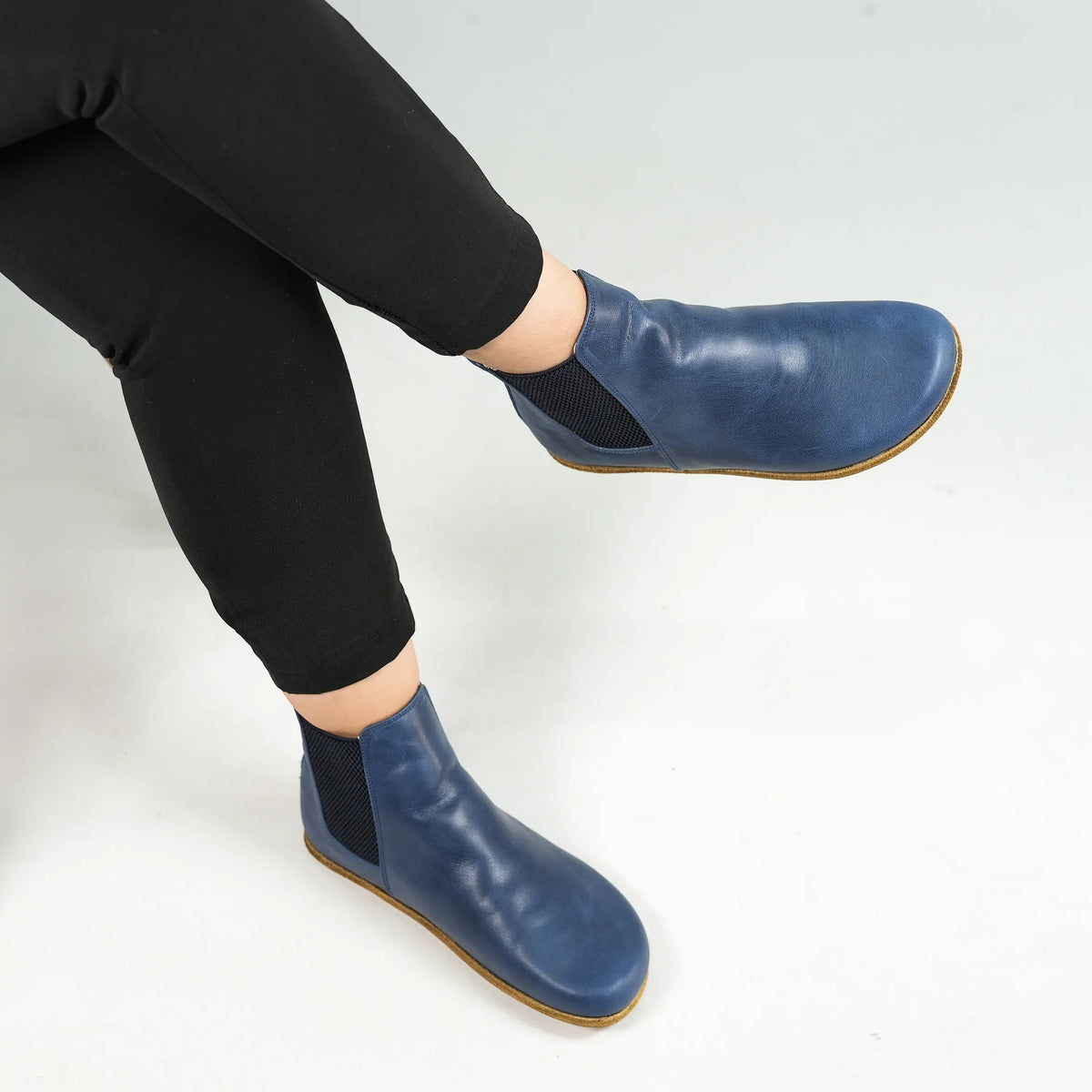Crazy Barefoot Chelsea Boots Shoes – Classic Sole — Leather Sole – Navy Blue