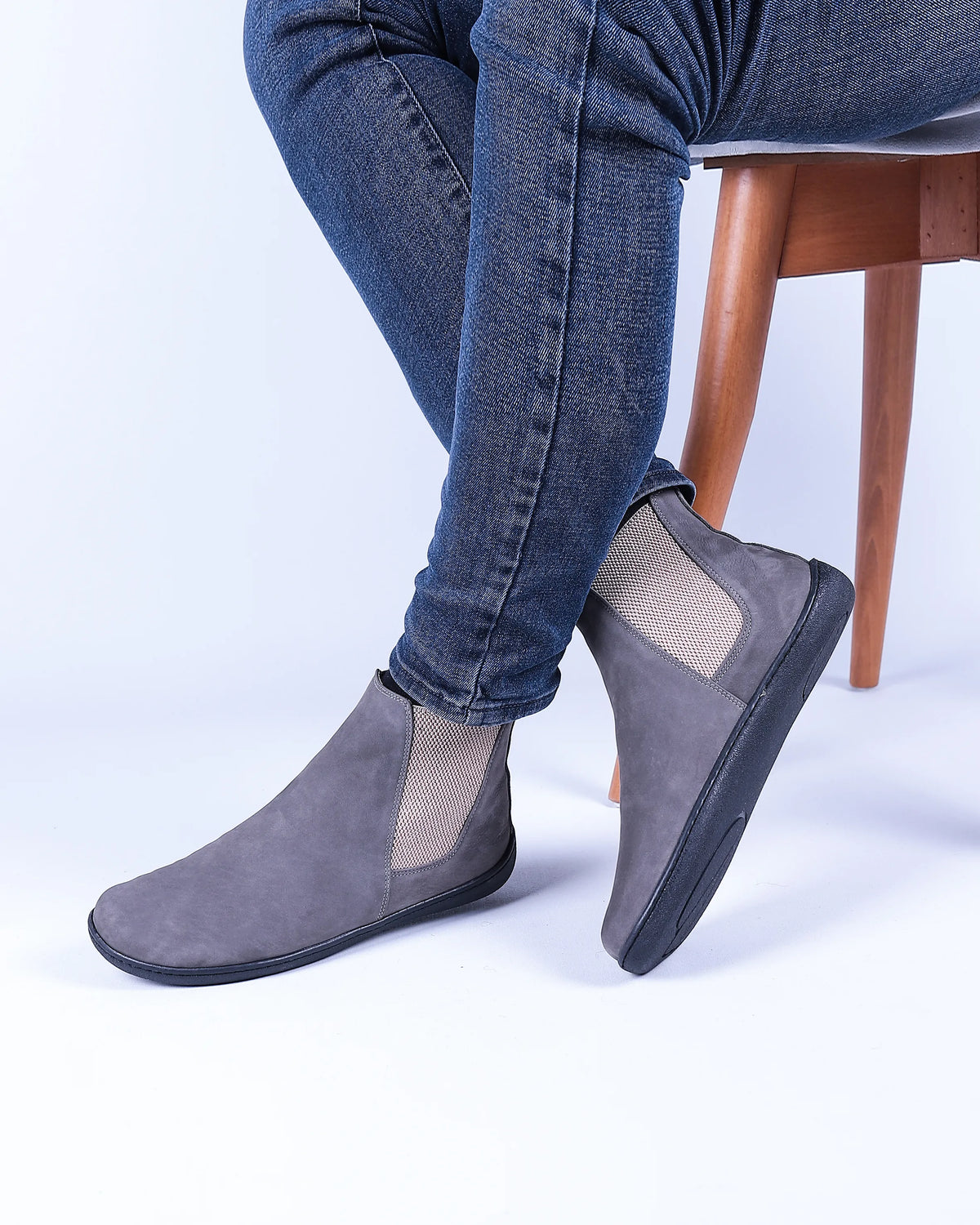 Nubuck Barefoot Chelsea Boots Shoes – 6mm Rubber Sole – Gray