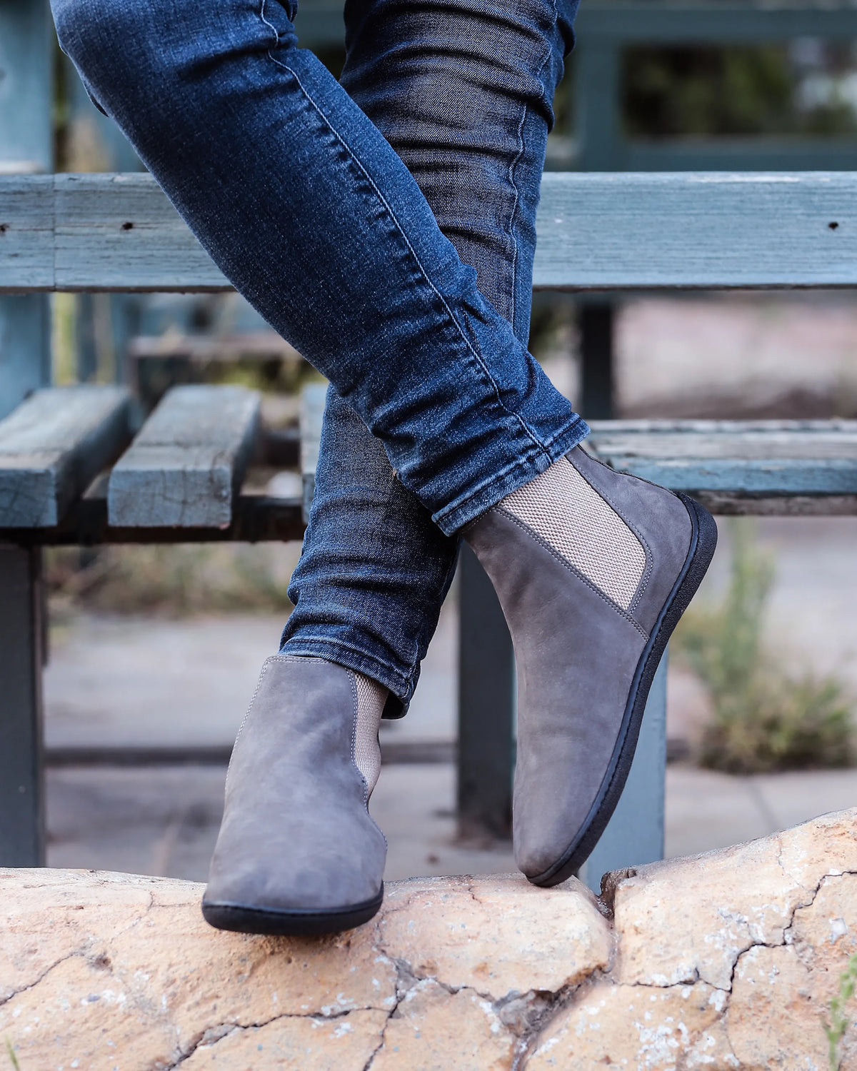 Nubuck Barefoot Chelsea Boots Shoes – 6mm Rubber Sole – Gray